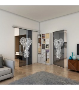 Glasschiebetür SLIM-LINE - Fineprint Model 098 Weiss auf Grauglas