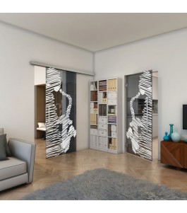 Glasschiebetür SLIM-LINE - Fineprint Model 106 Weiss auf Grauglas