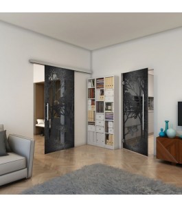 Glasschiebetür SLIM-LINE - Fineprint Model 110 Schwarz auf Grauglas