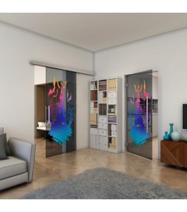Glasschiebetür SLIM-LINE - Fineprint Model 114 Verlauf auf Grauglas