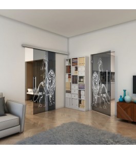 Glasschiebetür SLIM-LINE - Fineprint Model 117 Weiss auf Grauglas