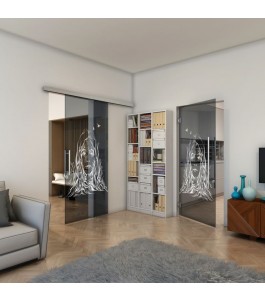 Glasschiebetür SLIM-LINE - Fineprint Model 119 Weiss auf Grauglas