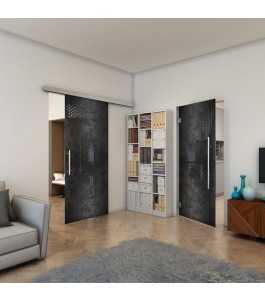 Glasschiebetür SLIM-LINE - Fineprint Model 120 Schwarz auf Grauglas