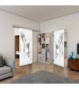 Glasschiebetür SLIM-LINE - Fineprint Model 120 Weiss auf Grauglas