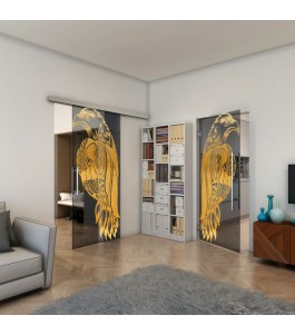 Glasschiebetür SLIM-LINE - Fineprint Model 122 Gold auf Grauglas