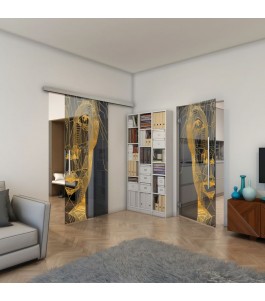 Glasschiebetür SLIM-LINE - Fineprint Model 123 Gold auf Grauglas