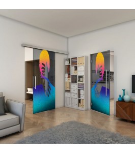 Glasschiebetür SLIM-LINE - Fineprint Model 124 Verlauf auf Grauglas