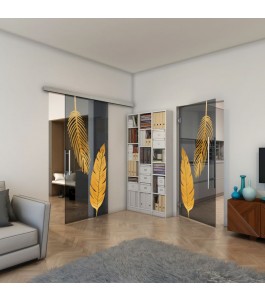 Glasschiebetür SLIM-LINE - Fineprint Model 129 Gold auf Grauglas