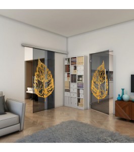 Glasschiebetür SLIM-LINE - Fineprint Model 130 Gold auf Grauglas