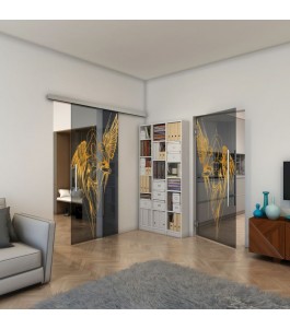 Glasschiebetür SLIM-LINE - Fineprint Model 131 Gold auf Grauglas
