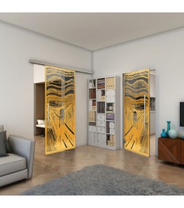 Glasschiebetür SLIM-LINE - Fineprint Model 133 Gold auf Grauglas