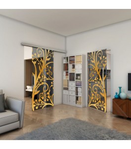 Glasschiebetür SLIM-LINE - Fineprint Model 146 Gold auf Grauglas