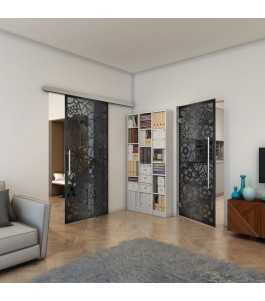 Glasschiebetür SLIM-LINE - Fineprint Model 149 Schwarz auf Grauglas