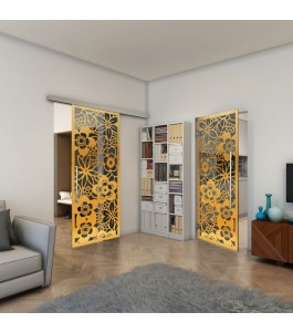 Glasschiebetür SLIM-LINE - Fineprint Model 149 Gold auf Grauglas