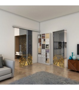 Glasschiebetür SLIM-LINE - Fineprint Model 155 Gold auf Grauglas