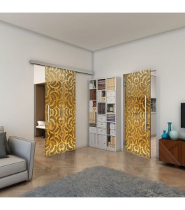 Glasschiebetür SLIM-LINE - Fineprint Model 164 Gold auf Grauglas