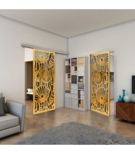 Glasschiebetür SLIM-LINE - Fineprint Model 165 Gold auf Grauglas