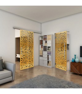 Glasschiebetür SLIM-LINE - Fineprint Model 168 Gold auf Grauglas