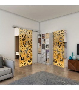 Glasschiebetür SLIM-LINE - Fineprint Model 170 Gold auf Grauglas
