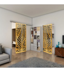 Glasschiebetür SLIM-LINE - Fineprint Model 173 Gold auf Grauglas