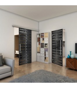 Glasschiebetür SLIM-LINE - Fineprint Model 174 Schwarz auf Grauglas