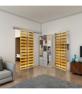 Glasschiebetür SLIM-LINE - Fineprint Model 174 Gold auf Grauglas