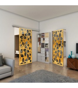 Glasschiebetür SLIM-LINE - Fineprint Model 175 Gold auf Grauglas