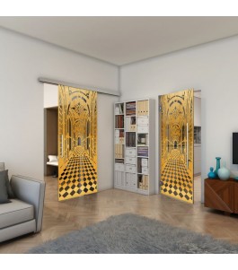 Glasschiebetür SLIM-LINE - Fineprint Model 181 Gold auf Grauglas