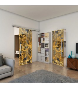 Glasschiebetür SLIM-LINE - Fineprint Model 184 Gold auf Grauglas
