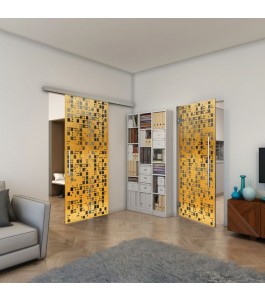 Glasschiebetür SLIM-LINE - Fineprint Model 190 Gold auf Grauglas