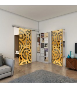 Glasschiebetür SLIM-LINE - Fineprint Model 191 Gold auf Grauglas