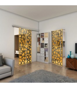 Glasschiebetür SLIM-LINE - Fineprint Model 192 Gold auf Grauglas
