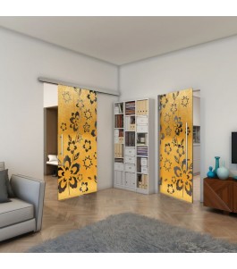 Glasschiebetür SLIM-LINE - Fineprint Model 199 Gold auf Grauglas