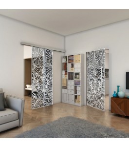 Glasschiebetür SLIM-LINE - Fineprint Model 201 Weiss auf Grauglas