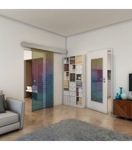 Glasschiebetür ECO-LINE - Fineprint Model 002 Verlauf auf Grauglas