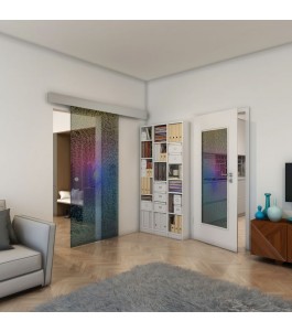 Glasschiebetür ECO-LINE - Fineprint Model 006 Verlauf auf Grauglas