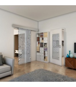 Glasschiebetür ECO-LINE - Fineprint Model 011 Weiss auf Grauglas