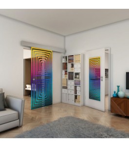 Glasschiebetür ECO-LINE - Fineprint Model 014 Verlauf auf Grauglas