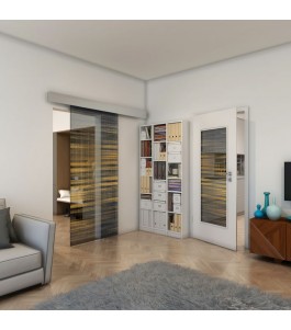 Glasschiebetür ECO-LINE - Fineprint Model 019 Gold auf Grauglas