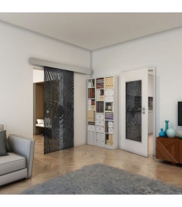Glasschiebetür ECO-LINE - Fineprint Model 023 Schwarz auf Grauglas