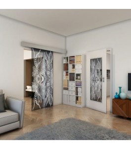Glasschiebetür ECO-LINE - Fineprint Model 039 Weiss auf Grauglas