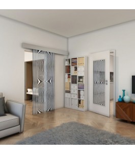 Glasschiebetür ECO-LINE - Fineprint Model 058 Weiss auf Grauglas