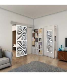 Glasschiebetür ECO-LINE - Fineprint Model 070 Weiss auf Grauglas