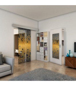 Glasschiebetür ECO-LINE - Fineprint Model 072 Gold auf Grauglas