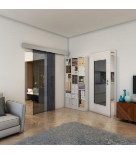 Glasschiebetür ECO-LINE - Fineprint Model 090 Schwarz auf Grauglas