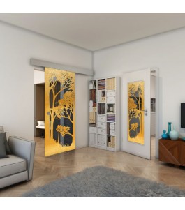 Glasschiebetür ECO-LINE - Fineprint Model 110 Gold auf Grauglas