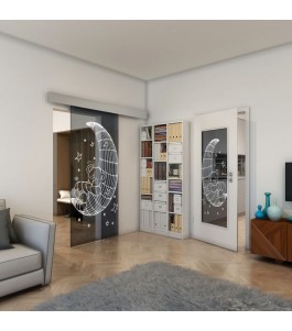 Glasschiebetür ECO-LINE - Fineprint Model 113 Weiss auf Grauglas