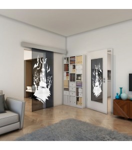 Glasschiebetür ECO-LINE - Fineprint Model 114 Weiss auf Grauglas