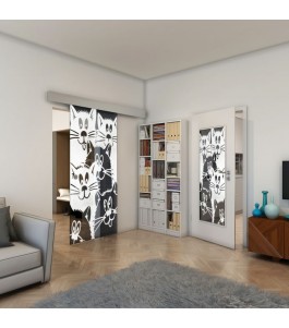 Glasschiebetür ECO-LINE - Fineprint Model 115 Weiss auf Grauglas
