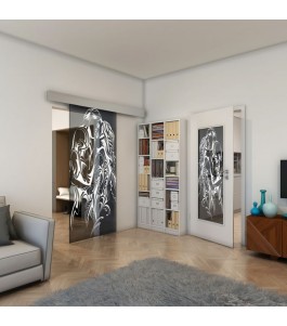 Glasschiebetür ECO-LINE - Fineprint Model 116 Weiss auf Grauglas